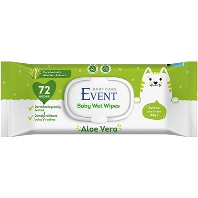 Event Бебешки влажни кърпи с капак Event - С екстракт от алое вера, 72 броя (2EVBE04101ALOE072A)
