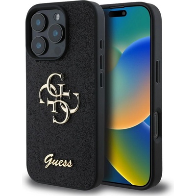 Guess PU FIXED Glitter 4G Metal Logo Zadní pro iPhone 16 Pro Black – Zboží Živě