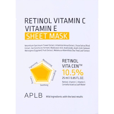 APLB Retinol Vitamin C Vitamin E Sheet Mask Plátienková maska s retinolom a vitamínmi C a E 1 ks 25 ml