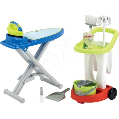 Ecoiffier Set úklidový vozík s kbelíkem a žehlicím prknem Clean Home a s doplňky
