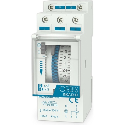 INCA DUO QRS - Týždenné mechanické spínacie hodiny, 230V, 16A, 1x NO/NC