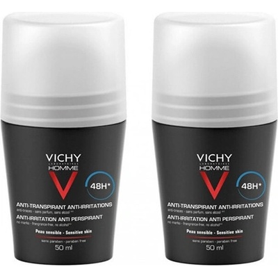 Vichy Deodorant pro citlivou pokožku Homme 48H Deo roll-on (Anti-Transpirant Extra Sensitive) 2 x 50 ml