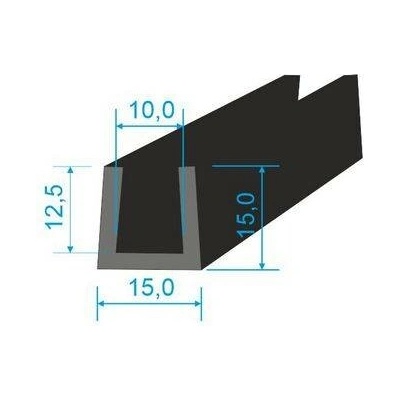 00535015 Pryžový profil tvaru "U", 15x15/10mm, 70°Sh, EPDM, -40°C/+100°C, černý