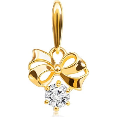 Šperky Eshop Zlatý přívěsek lesklá mašlička zdobená výřezy kulatý čirý zirkon S2GG118.02