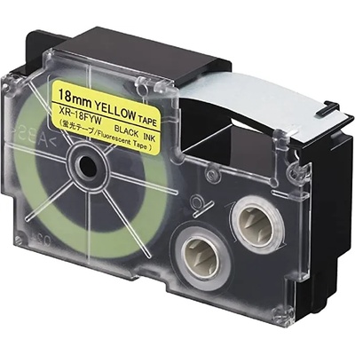 Compatible Casio XR-18FYW , 18mm x 8m, черен печат / сигнал жълт фон, съвместима лента (CAXR18FYW)