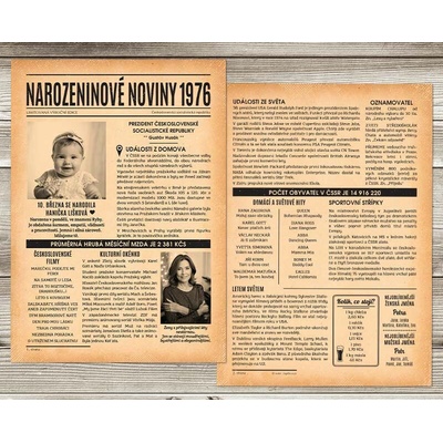 Narozeninové noviny 1976 – dvoustranné nebo jednostranné – Zboží Mobilmania
