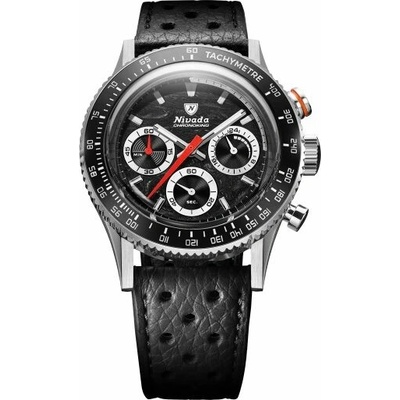 Nivada Grenchen Chronoking Meca Racing Black - Inter. Bezel - Black Racing Strap