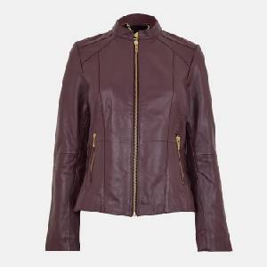 Biba Дамско яке Biba Womens Neru Collar Leather Long Sleeve Leather Jacket - Fig