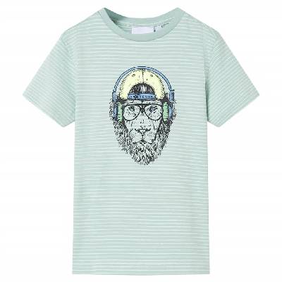 Детска тениска с ивици, светла мента, 140 (12573)