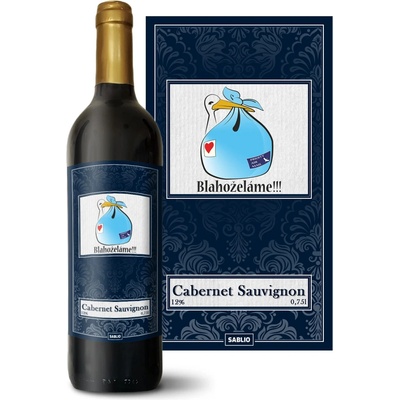 Sablio Blahoželáme!!! 2 Cabernet Sauvignon Červené víno 12 % 0,75 l (holá fľaša)