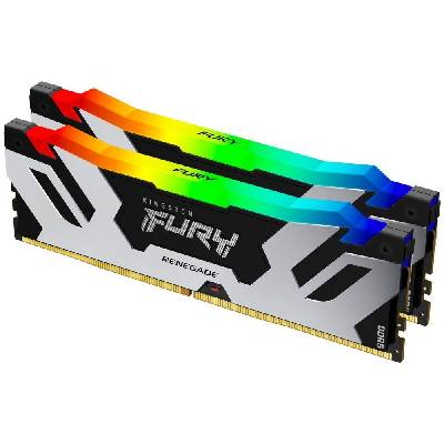 Kingston Fury Renegade Silver XMP DDR5 96GB 6000MT/s Operační paměť, DDR5, 96GB (2× 48GB kit), 6000MT/s, UDIMM, CL32, ECC, XMP, RGB podsvícení KF560C32RSAK2-96