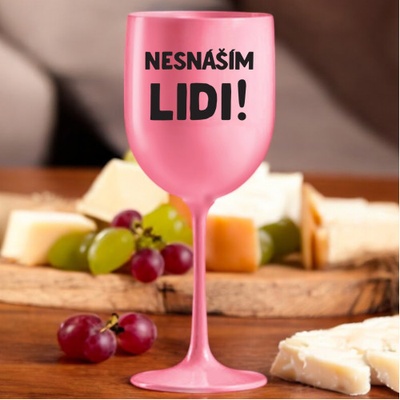 Ahome Sklenice na víno plastová Nesnáším lidi růžová 420 ml