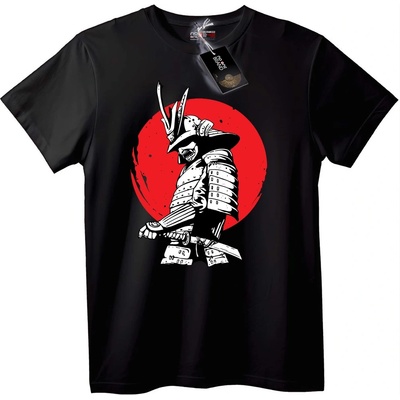 NOONEBRAND Тениска самурайски воин с червено слънце - 2XL, Black