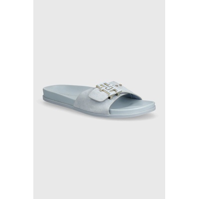 Tommy Hilfiger Велурени чехли Tommy Hilfiger TH HARDWARE SUEDE FLAT SANDAL в синьо FW0FW07935 (FW0FW07935)