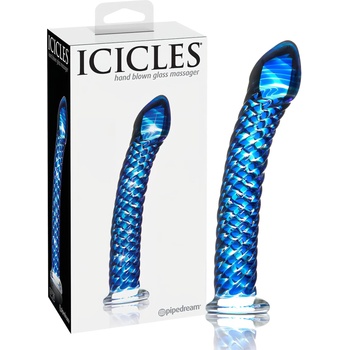 Icicles No. 29 - спираловиден стъклен пенис дилдо (син)