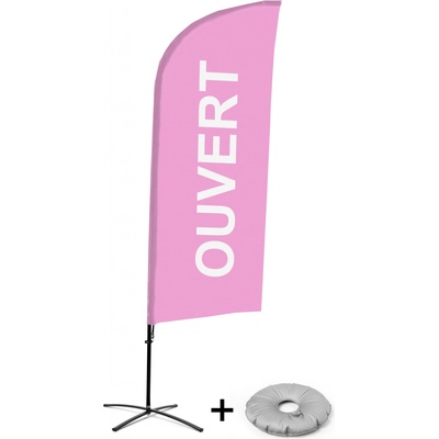 Jansen Display Kompletní sada reklamní vlajky ve tvaru křídla, Otevřeno, růžová, francouzština Křížová Základna, 1273 x 3030 mm