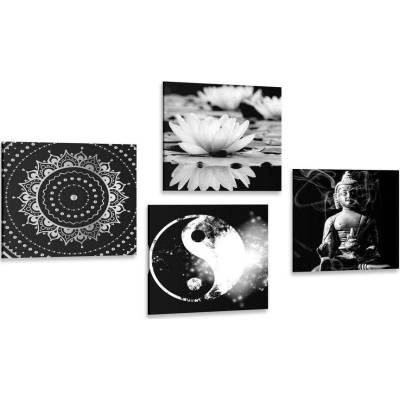 Set obrazů Feng Shui v černobílém provedení - 4x 40x40