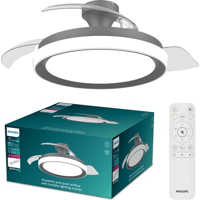 Philips Bliss ceiling fan with LED light and retractable blades, 3 blades, 106 cm wingspan, 4, 500 lumens, adjustable. Light (3, 000 K to 6, 500 K), dimmable up to 5%, including remote control, black - 929004749701