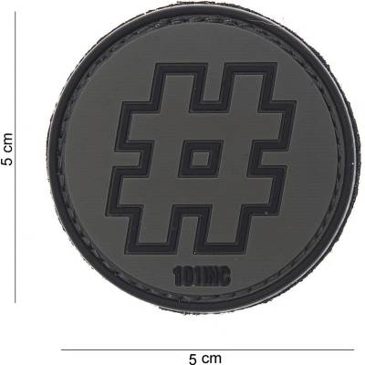 Gumová nášivka 101 Inc nápis # Hashtag - tmavo sivá