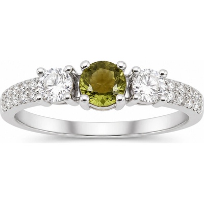 Vltavín Moldavite Stříbrný prsten s vltavínem a zirkony P30 0186