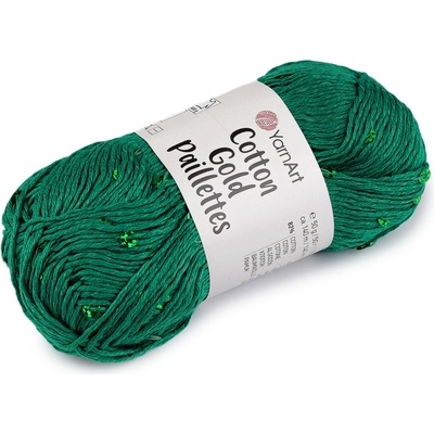 Pletací příze Cotton Gold Paillettes s flitry 50 g - 7 (7114) zelená smaragdová