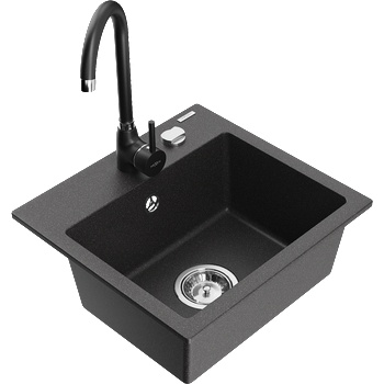 Mexen Milo гранитна мивка с 1 отделение с кухненски смесител Telma, черно с пръски - 6505-76-670200-70 (6505-76-670200-70)