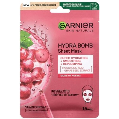 Garnier Skin Naturals Hydra Bomb Natural Origin Grape Seed Extract хидратираща и изсветляваща маска против признаци на стареене за жени