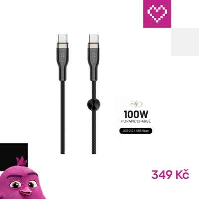 Fixed FIXDB-CC12-BK Nabíjecí a datový opletený s konektory USB-C/USB-C a podporou PD, USB 2.0 / 100W, 1,2m