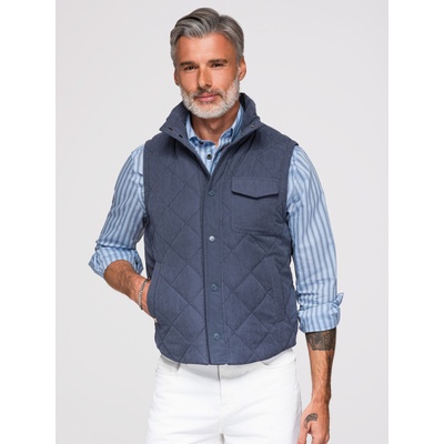 Ombre Clothing Мъжко прошивано яке без ръкави със бразилски ефект - тъмно син V2 OM-JAVJ-0277 Ombre Clothing Ombre Clothing | Sin | МЪЖЕ | L/XL