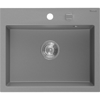 Mexen Oscar гранитна мивка с една камера 580 x 490 мм, сива, сифон хром - 6519581000-71 (6519581000-71)