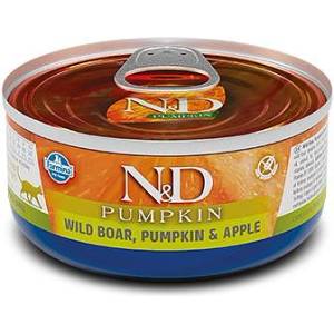 Farmina N&D Cat Adult Pumpkin, Boar & Apple - пълноценна мокра храна без зърнени култури за котки над 1 година с глиганско месо, тиква и ябълка, консерва - 70гр