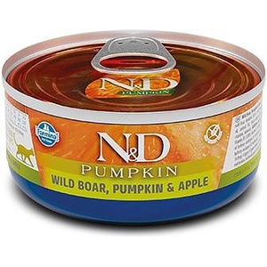 N&D N&D Cat Adult Pumpkin, Boar & Apple - пълноценна мокра храна без зърнени култури за котки над 1 година с глиганско месо, тиква и ябълка, консерва - 70гр