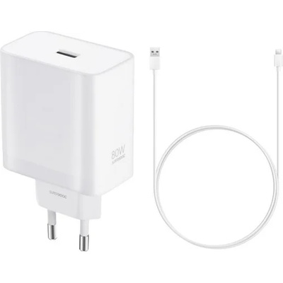 OPPO SUPERVOOC мрежово зарядно устройство USB гнездо 80W, бързо зарядно устройство + кабел Type-C, БЯЛО VCB8JAEH (VCB8JAEH)