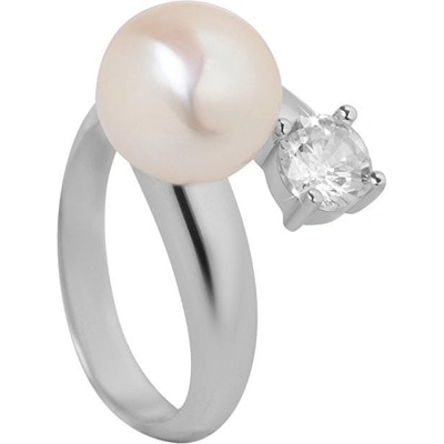 JwL Luxury Pearls strieborný prsteň s bielou perlou a čírym kryštálom JL0432