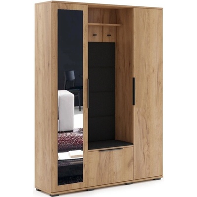 Sconto Predsieňová zostava LAURA dub craft/čierna/zrkadlo, pravá/ľavá