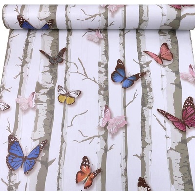 IMPOL TRADE T35 Samolepící fólie břízy s barevnými motýli 45 cm x 10 m