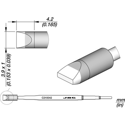 JBC C210042 – pájecí hrot ve tvaru dláta 3,9 × 1 mm S2