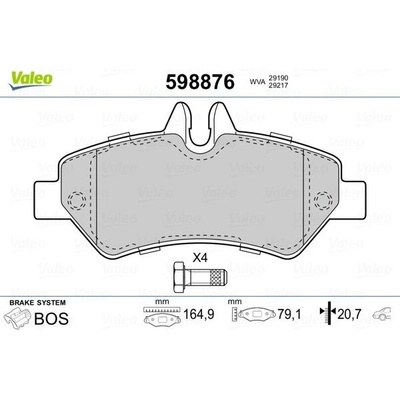 Sada brzdových destiček, kotoučová brzda Valeo 598876