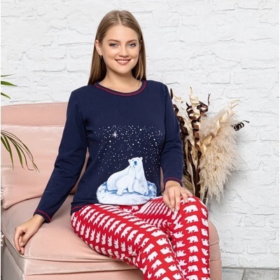 Дамска пижама в тъмносиньо и червено с мечки