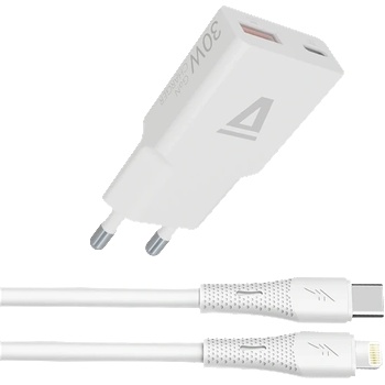 AVAX CH6414 30W GaN зарядно устройство и силиконов кабел USB-C-Lightning, бял AVAX_CH6414 (AVAX_CH6414)