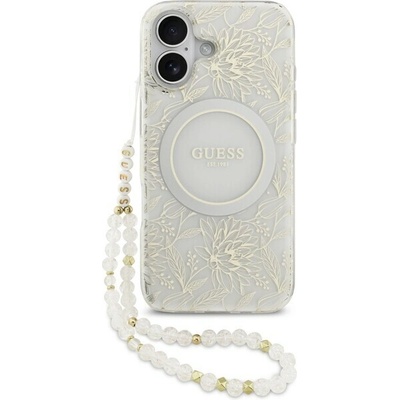 Guess IML Flowers Allover Strap MagSafe Zadný Kryt pre iPhone 17 White