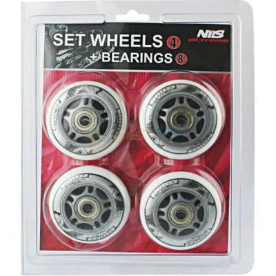 Nils PU 64mm 82A bílé (4 ks) + sada ABEC-7 (8 ks)