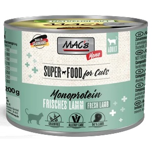 MAC's Mac’s Cat Adult Monoprotein GRAIN FREE, консерва за пораснали котки, БЕЗ ЗЪРНО, за капризни и чувствителни котки, с агне и моркови, 200 гр - Германия - 830VE