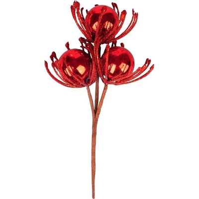 Vetvička MagicHome s guľami, červená, 22 cm