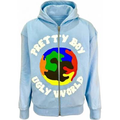 Pretty boy ugly world Детски суичър PRETTY BOY UGLY WORLD The Pretty Boy Ugly World Cotton Long Sleeve Oversized Fit Zip Hoodie Mens - Pale Blue