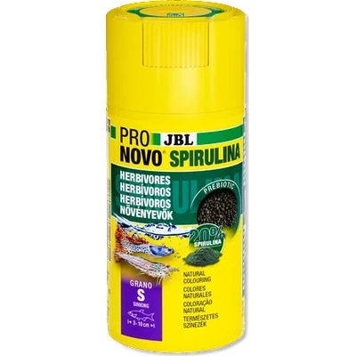 Jbl PRONOVO SPIRULINA Grano S - Пълноценна зелена гранулирана храна с размер S, за всички аквариумни рибки и скариди от 3-10 см/ 100 мл