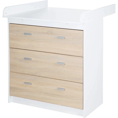 Biela/v prírodnej farbe vysoká detská komoda v dekore duba s prebaľovacím pultom 89x98 cm Gabriella – Roba