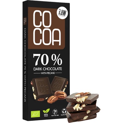 Cocoa Bio Čokoláda raw surová horká 70% s pekanovými orechmi vegan 40 g