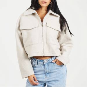 Brave Soul Women's Boucle Short Overcoat - Light Grey