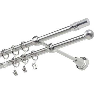 OK-GarnýžeCZ Garnýž kovová dvouřadá 19mm Cylinder nerez 280 cm do stěny / kroužky s žabkou